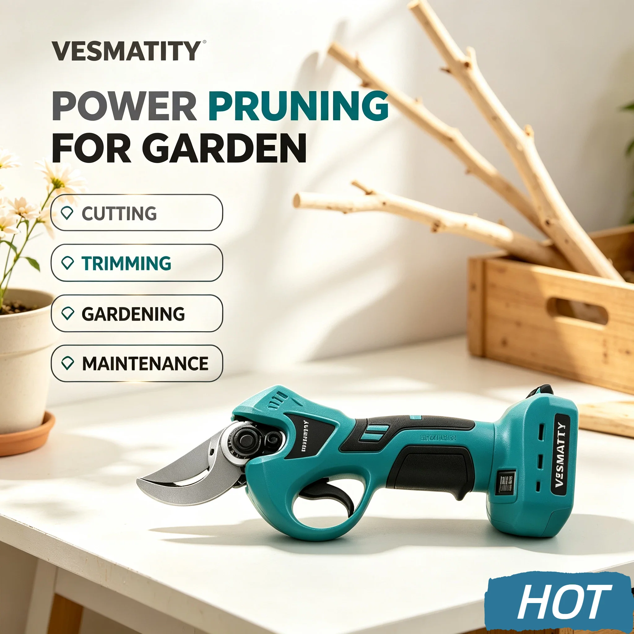 Vesmatity Pruner Shears Cutter Garden Cordless Electric Pro Portable Wireless Tool 18V 20V Battery Max Ultra Speed HD Kit