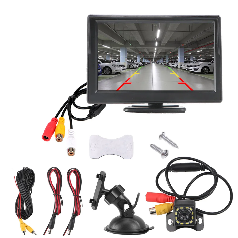 

Car Reversing Rearview Backup Camera 5 Inch Waterproof Rubber Cup + Bracket Rear View Monitor Car Parking Assistance