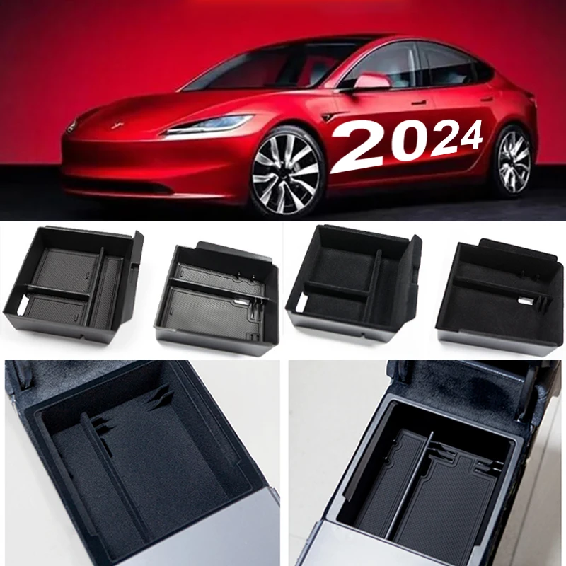 for Tesla Model 3 Highland 2024 Console Armrest Storage Box Collect Storage Organizer Car Storage Supplies Interior Accessories