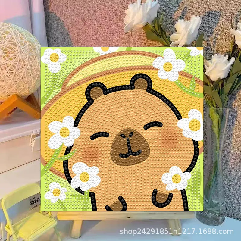 Cartoon Capibala Crystal Diamond Decorative Painting with Frame Art Painting 5D DIY Cross Embroidery Kit Couple Birthday Gift - view 2