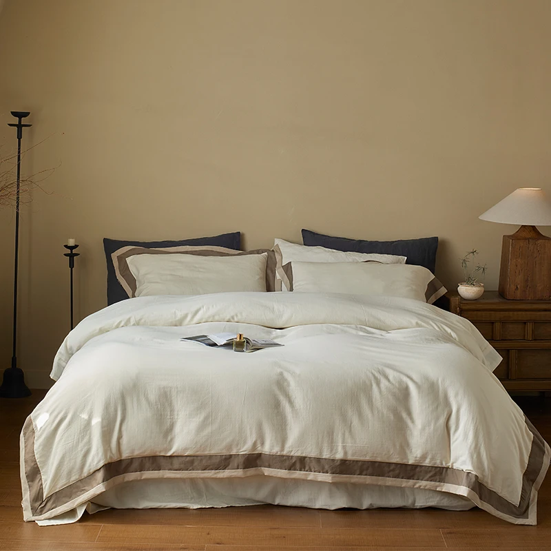800TC Egyptian Cotton Simple Solid Color Hotel style Bedding Set Wide Edge Duvet Cover Flat/Fitted Bed Sheet Pillowcases 4Pcs