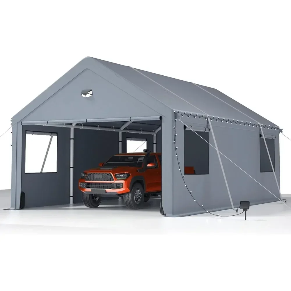 Carport, oversized portable car tent garage with roller shutters and all-season tarp cover, removable roof and side walls Gazebo