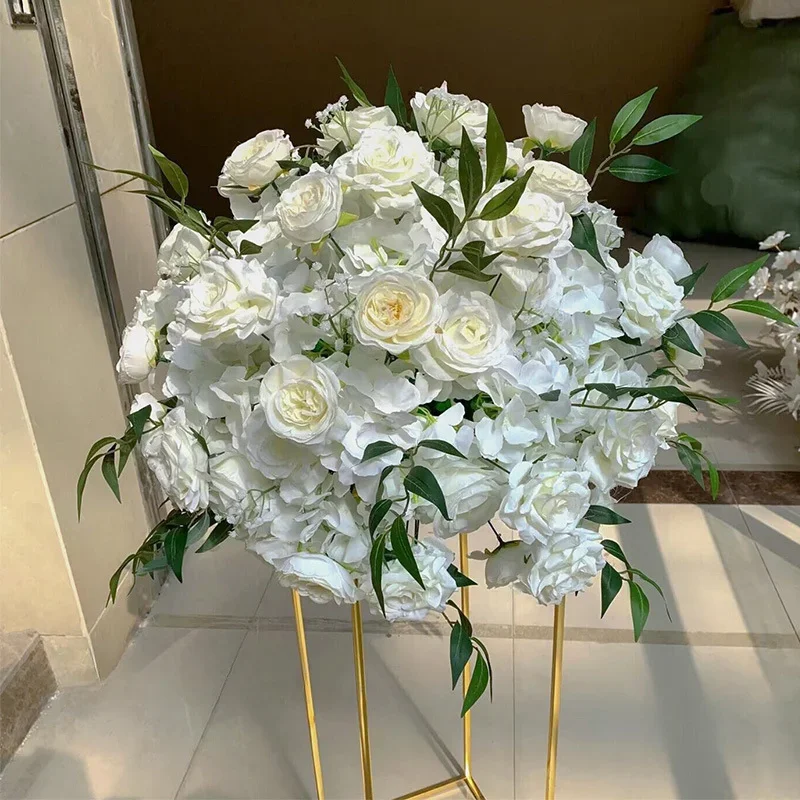 2pcs 40/50/cmWhite Rose Hydrangea Artificial Flower Ball Wedding Table Floral Centerpieces Decor Road Leads Flowers Party Props
