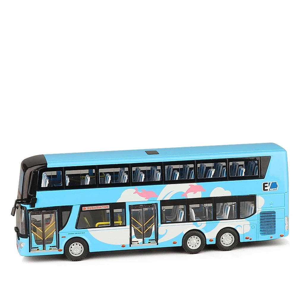 1:42 Scale Double-Decker Toy Bus, City Sightseeing Metal Alloy Model Car Pull Back Sound & Light Collection For Boys, Kid