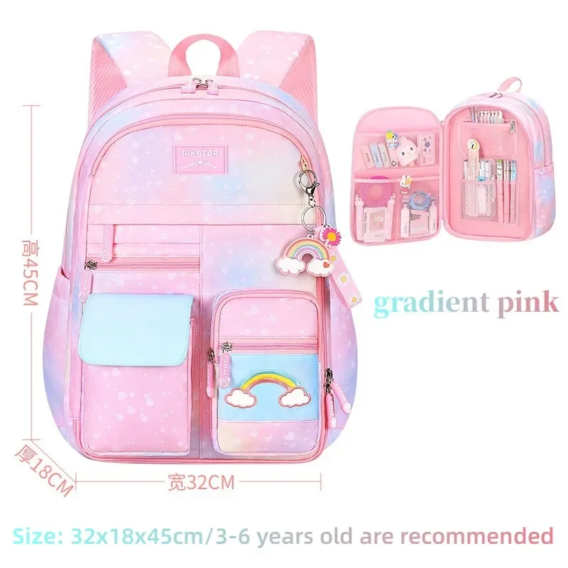 Sac à dos d'école de style réfrigérateur pour filles, sac à dos imperméable nickel é arc-en-ciel, sac léger pour élèves du primaire