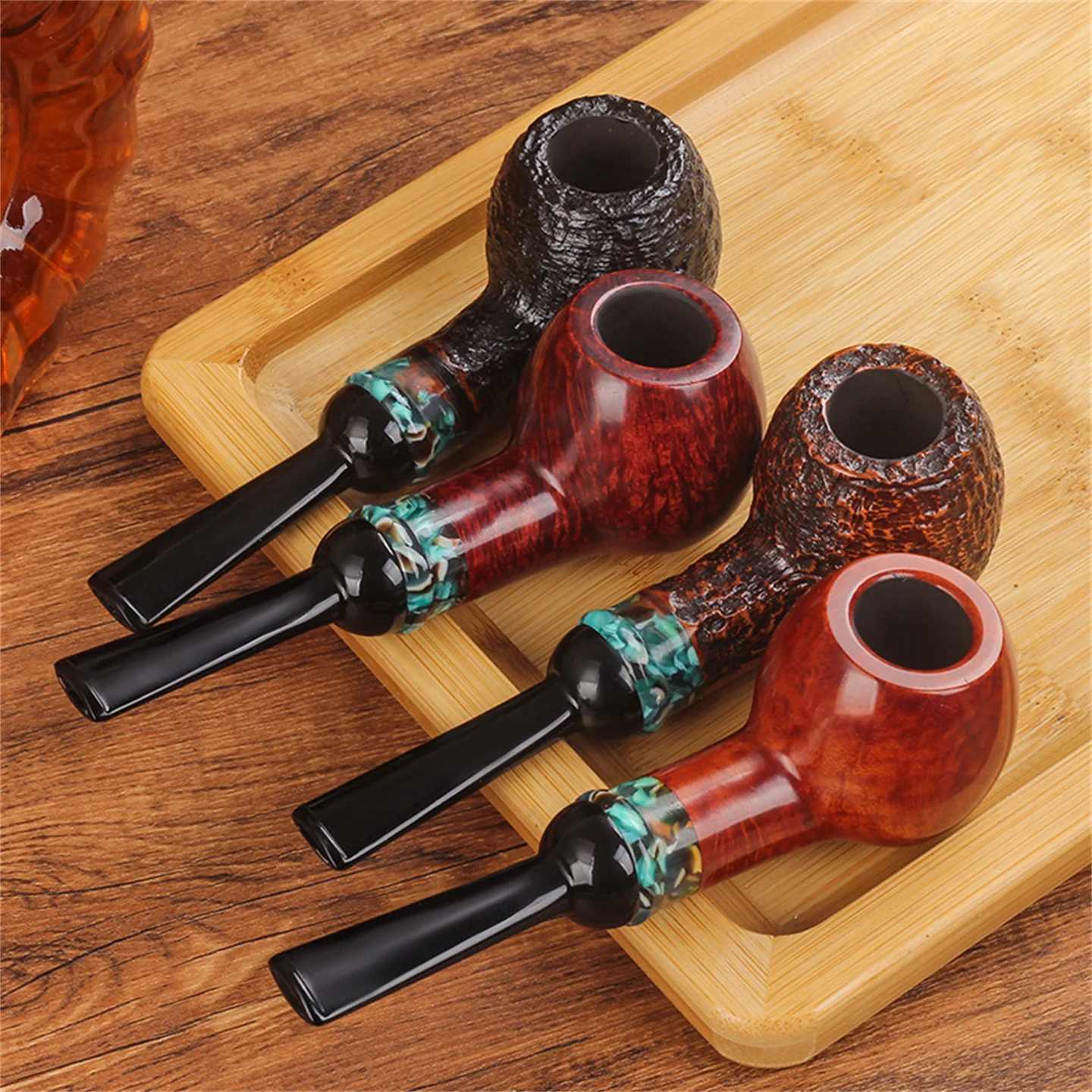 

13mm Flue Big Air Chamber Bent Apple Pipe For Cut Tobacco Bruyere Wood Retro Gentleman Handmade Smoking Pipe With Accessory