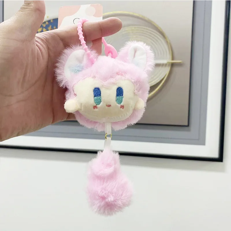 きゅっきゅっと鳴るキツネ猫ぬいぐるみキーホルダー ミニぬいぐるみキーリング かわいい動物バックパックチャーム カップルギフト ぬいぐるみバッグアクセサリー