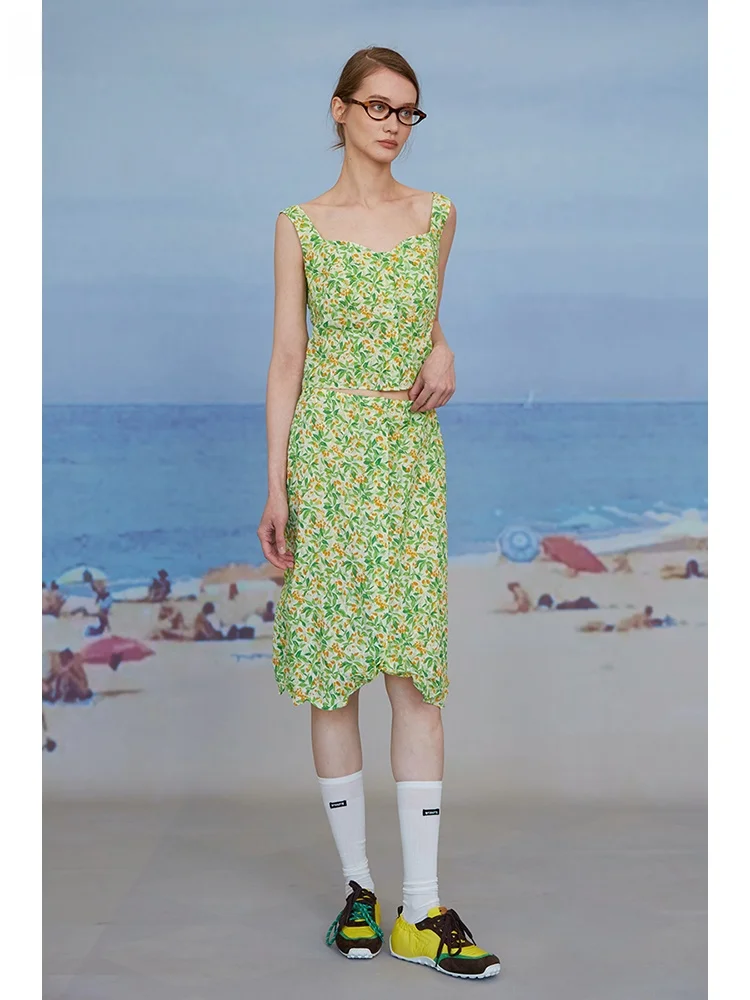 

MDNOTE Floral Pattern Decorative Vest Women's Sweet Sle ort Length Pullover Crop Top Autumn Season Plant Motif Print