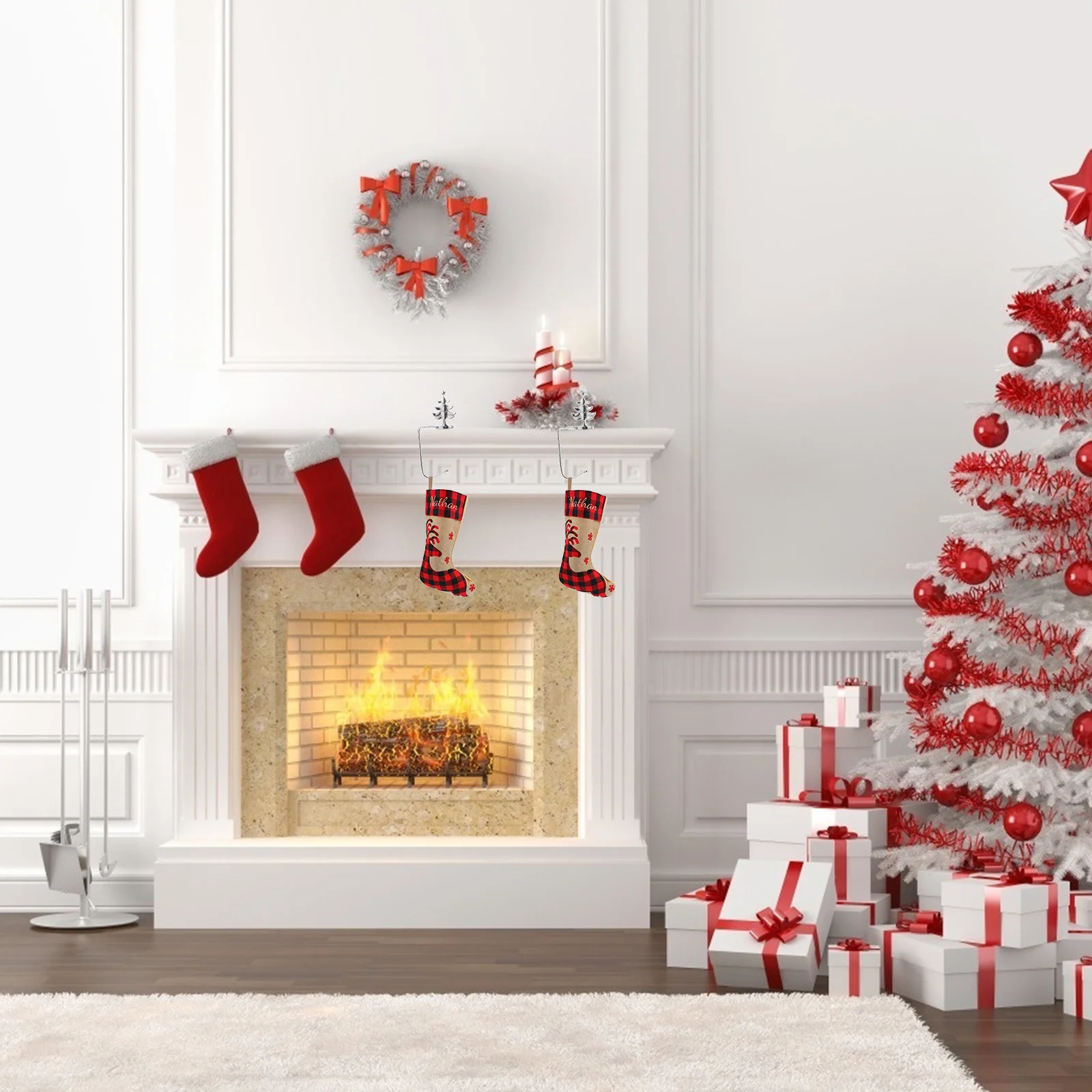 

Sturdy Mantel Stocking Hangers for Fireplace Heavy Duty Iron Hooks Christmas Decoration Hanging Ornaments Garland Clips