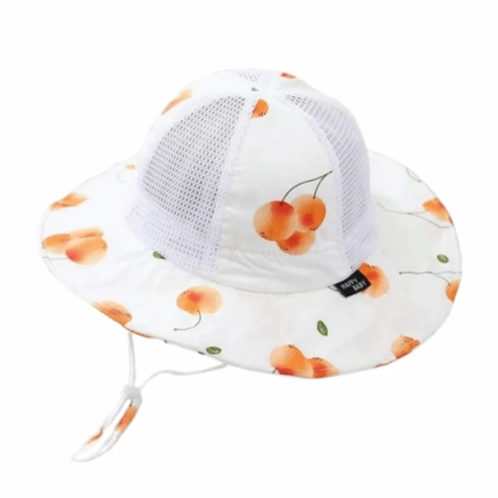 

Fashion Cartoon Children Sun Hat Fruit Print Thin Sun Protection Hat Wide Large Brim Draw String Baby Fisherman Cap Beach Travel