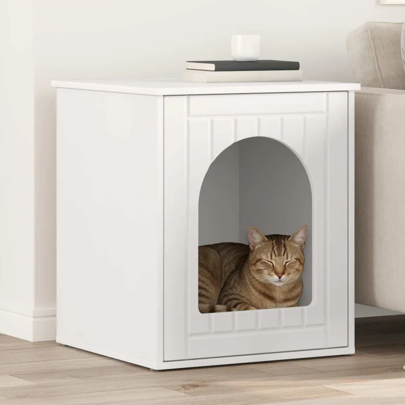 Cuccia per gatti Bianca 53 x 52 x 62 cm in Legno d'ingegneria, adatta per soggiorni e camere da letto