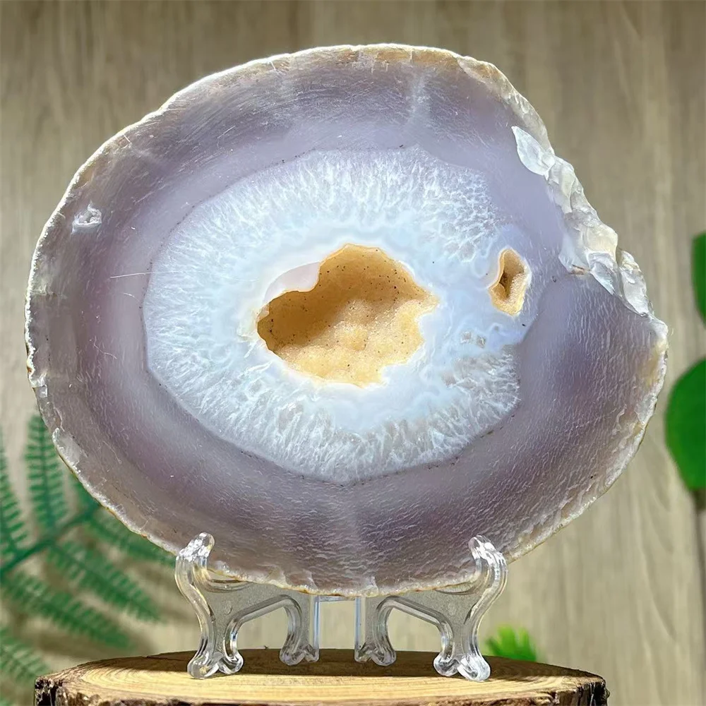 Druzy Agate Slab Stone Quartz Crystal Natural Gemstone Skeeton Feng Shui Stone Quartz Energy Mineral Home Decoration+Stand