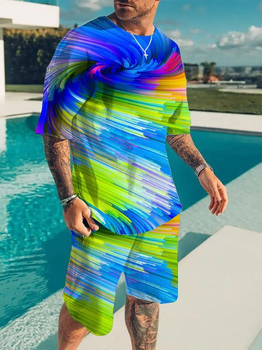 

3D Printed Men's Casual Two-Piece Set T-irt And ort Pants Summer Season ort Sve Youth Faion Casual Wear