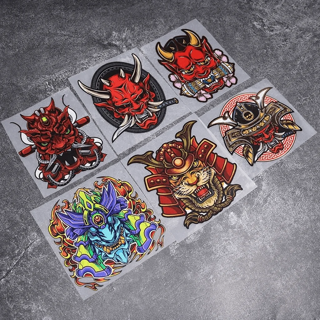 Adesivo de vinil com a imagem tradicional da máscara de samurai Hannya, à prova de água, estilo Ukiyo-e, para tatuagem, decalque JDM, ideal para capac