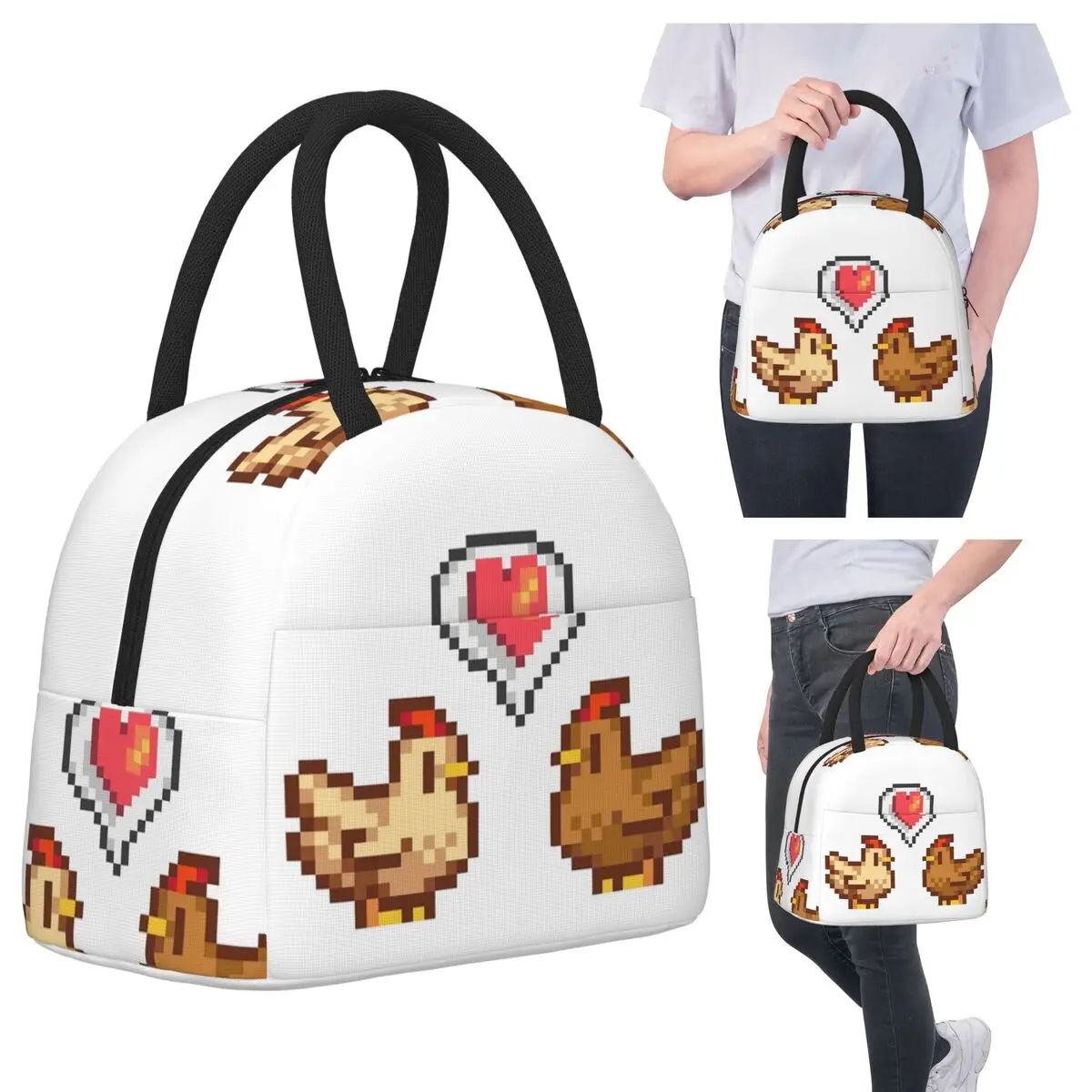 حقيبة غداء معزولة من Stardew Valley Chicken Lov للأطفال، صندوق طعام حراري مبرد للمدرسة، حاوية صناديق الغداء المحمولة