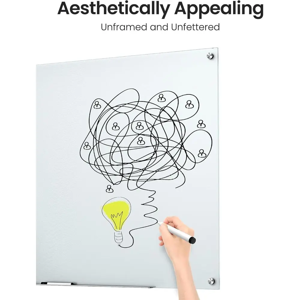 سبورة بيضاء زجاجية مغناطيسية بدون إطار مقاس 36 × 48 بوصة مع ملحقات للمنزل والمكتب والمدرسة #5