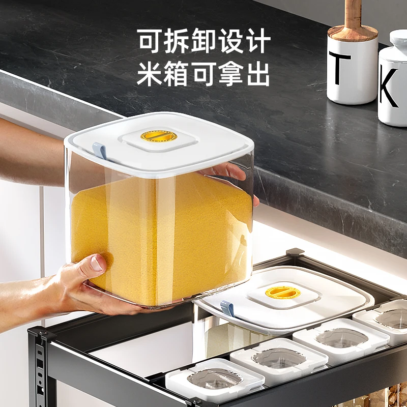 Kitchen Embedded Rice Box Pumping Rice Bucket Aluminum Alloy Double-layer Drawer Type Rice Noodle Box Pumping Basket