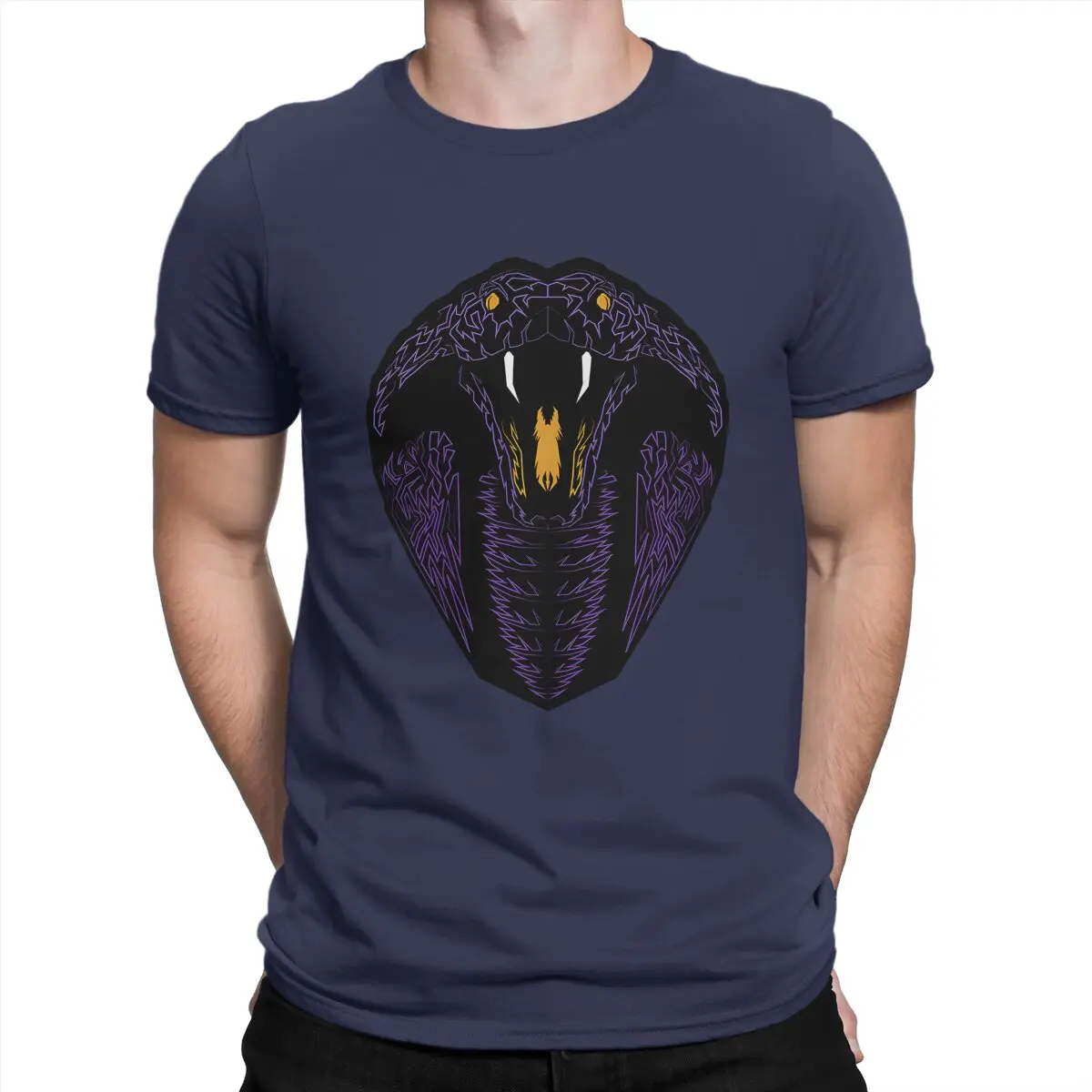 Men T-Shirts Black Mamba Purple Gold Cool Pure Cotton Tees Short Sleeve T Shirts Crew Neck Clothing Graphic Printed