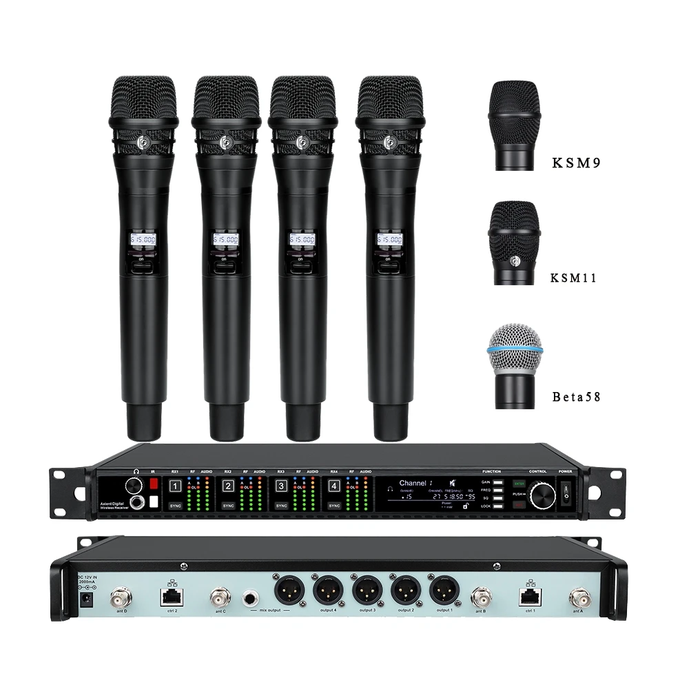 EIF Microphone AD4Q Professional Wireless Microphone 4 Channel UHF 470-940mhz Headset Lavalier Studio Stage Microphone
