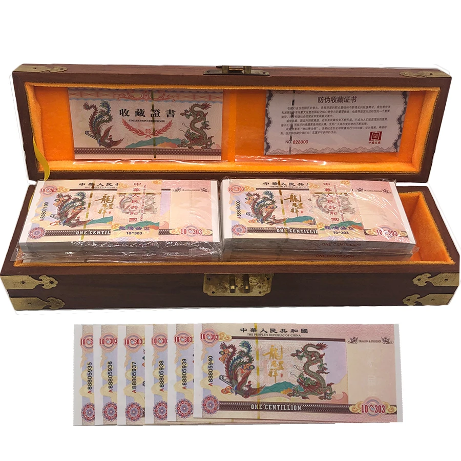 

Классические банкноты с драконом и Фениксом, 1000, 303 банкнот Цельсия с красивой деревянной коробкой для фотографий и подарка, шт.