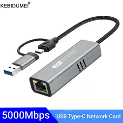 USB C to 5Gbps Ethernet Adapter USB 3.0 to Ethernet 2.5 Gigabit Converter USB3.2 to RJ45 Network Adapter For MacBook Laptop iPad