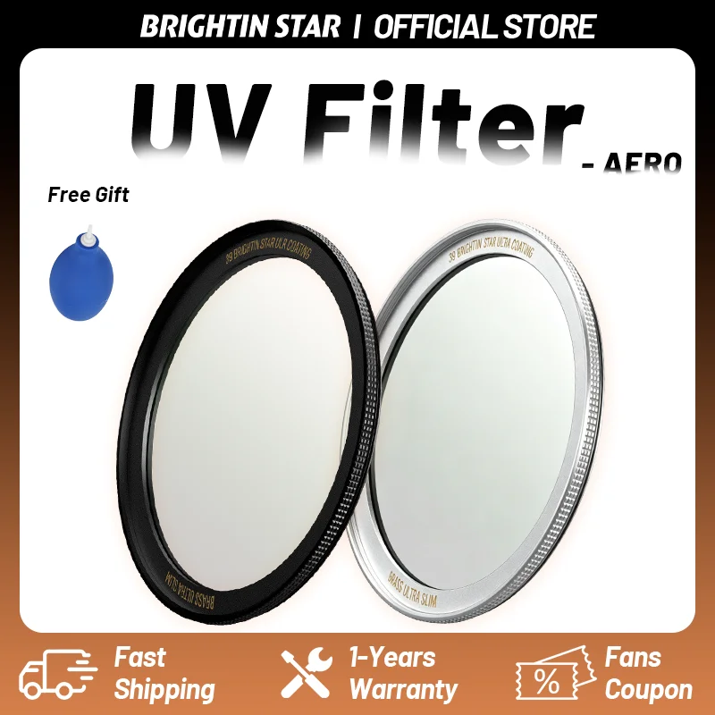 

Brightin Star AERO UV Filter Nano Coating Multi-layor Lens Filter MCUV Lens Protection Ultra Thin 39 43 46 49 52 55 58 62 67 72