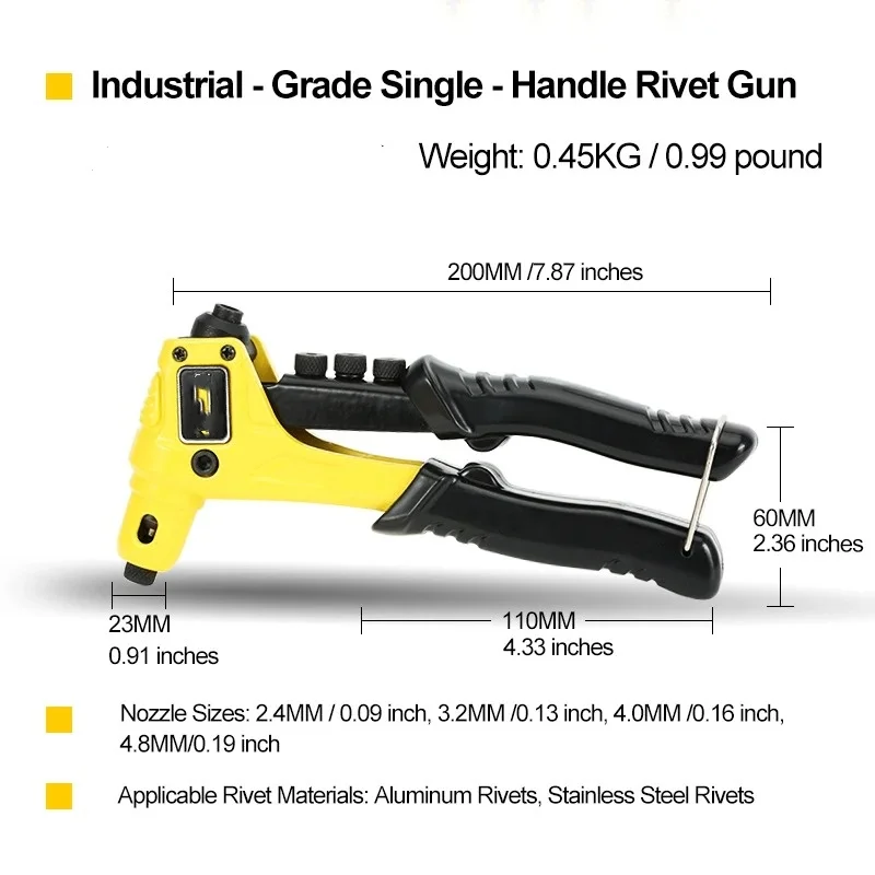 Industrial-Grade Single-Handle Rivet Gun - 8-Inch Manual Blind Rivet Gun, Labor-Saving Riveting Tool for Home & Industrial Use