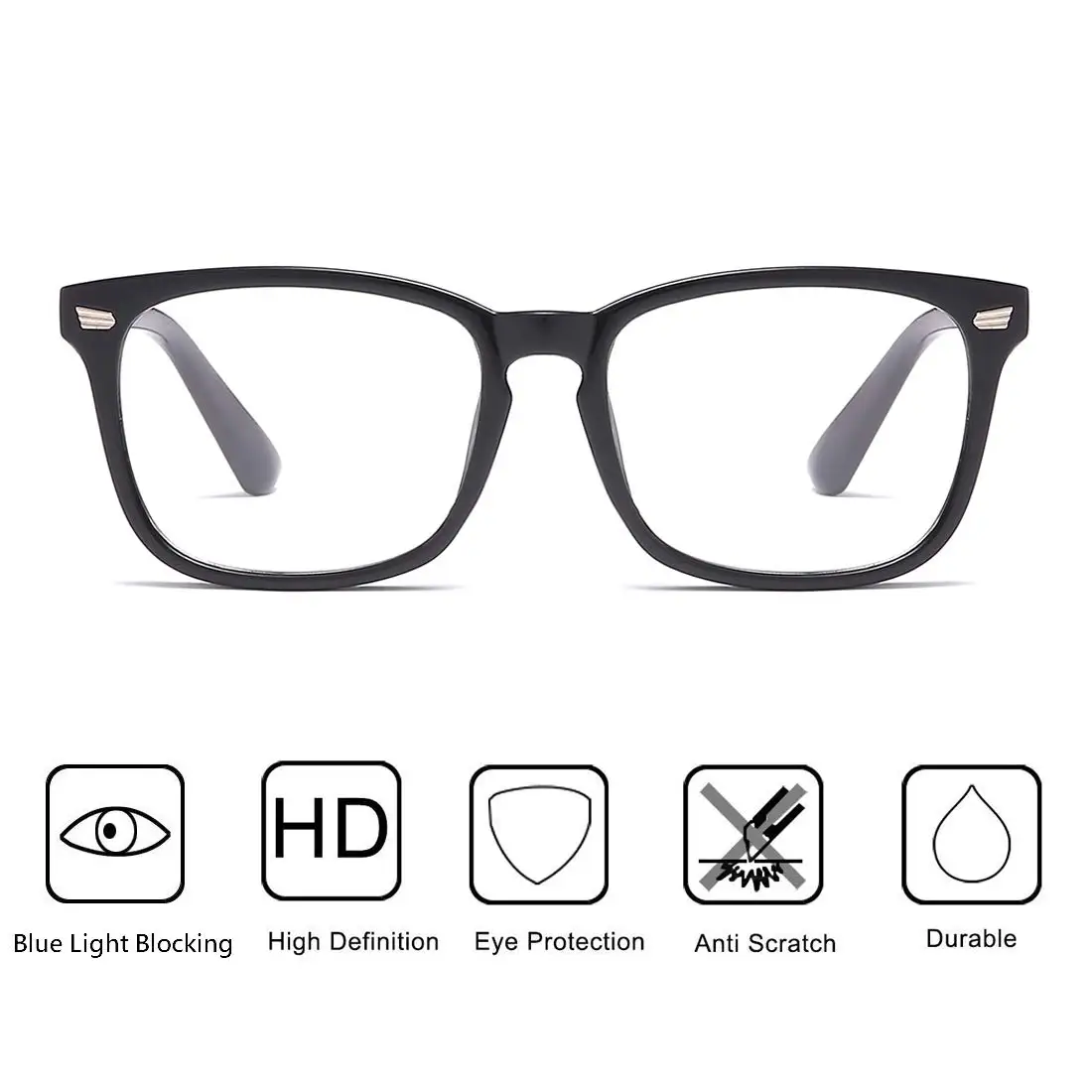 Lunettes bloquant la lumière bleue pour hommes, lunettes de jeu pour ordinateur, anti-fatigue oculaire, UV400, lentille transparente, protection des yeux