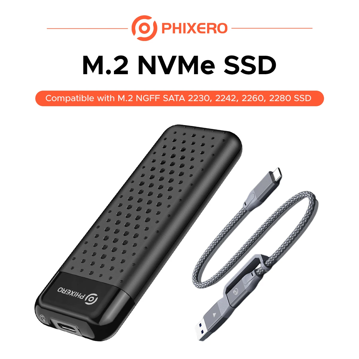 PHIXERO M.2 SSD Hard Drive Enclosure Type-C Output Port  6Gbps/10Gbps Connect PC, Laptop, Smart TV, Smart Router, PS4