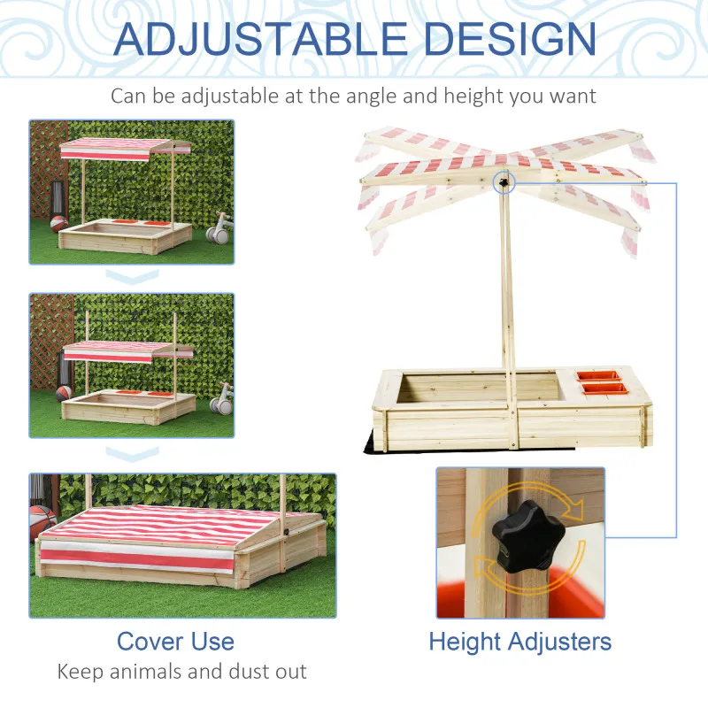Adjustable Angle Angle want Canopy Children Design Lbs Required Sand Sandbox Kids Wooden Sandbox, Covered Children Sand Playset