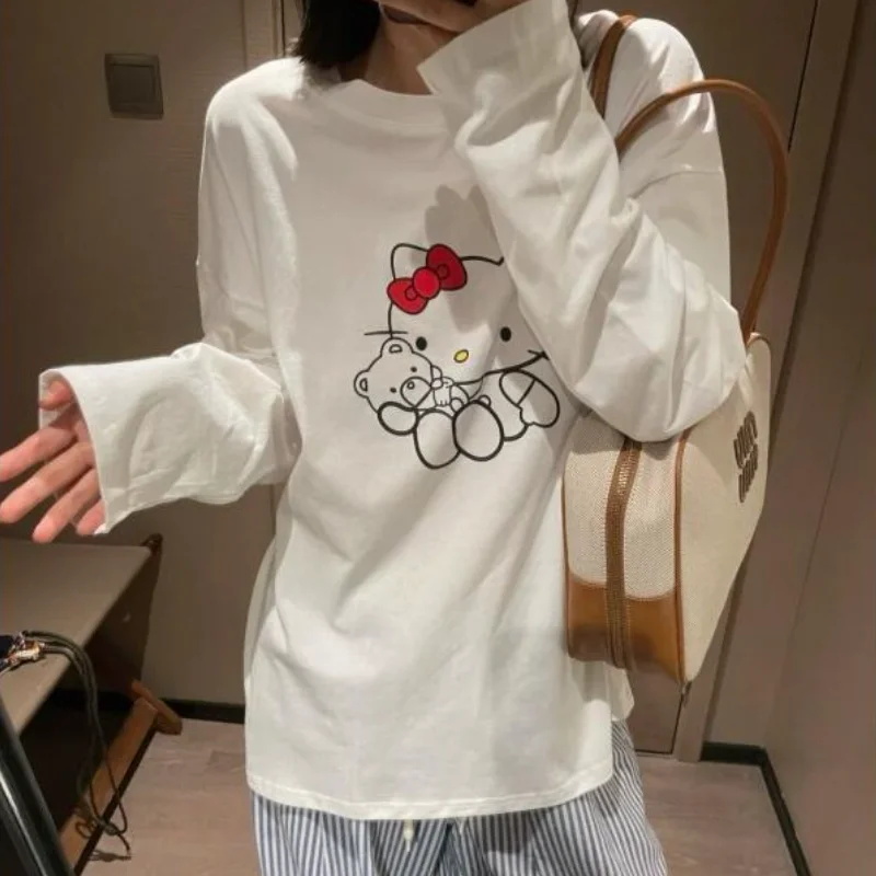 

Sanrio Hello Kitty Long Sleeve T Shirt Cartoon Women Couples Japanese Street Fashion Brand Surplus Stock Label Women's Clothing