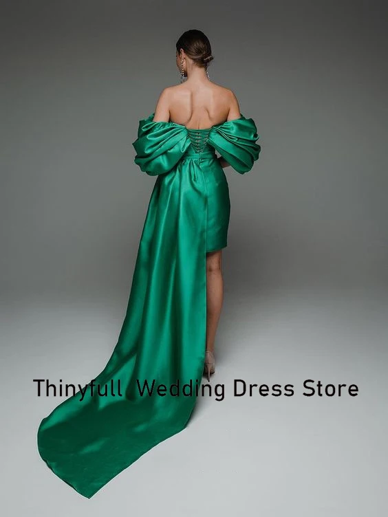 Thinyfull-Vestido corto de sirena para fiesta de noche, minivestido de satén con hombros descubiertos, con cordones, elegante y Formal, color verde