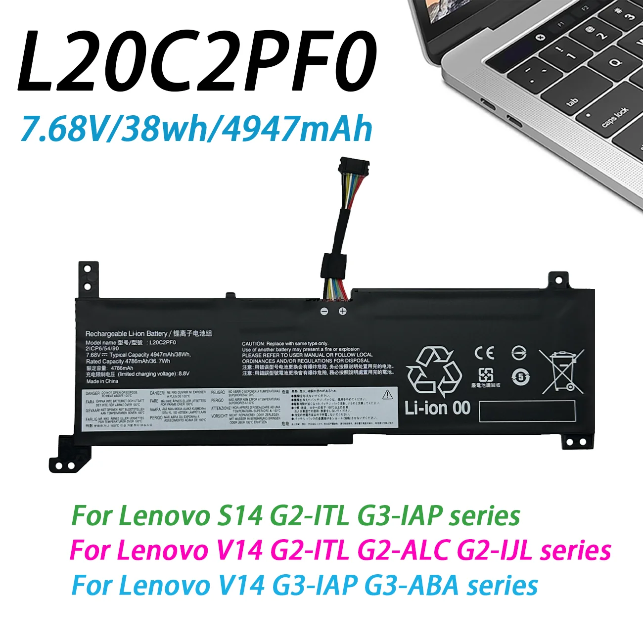 L20C2PF0  L20L2PF0 L20M2PF0 L20L3PF0 L20C3PF0 L20M3PF0 Battery For Lenovo IdeaPad 3-14ALC6 Gen 6 V14 V15 V17 G2 ITL