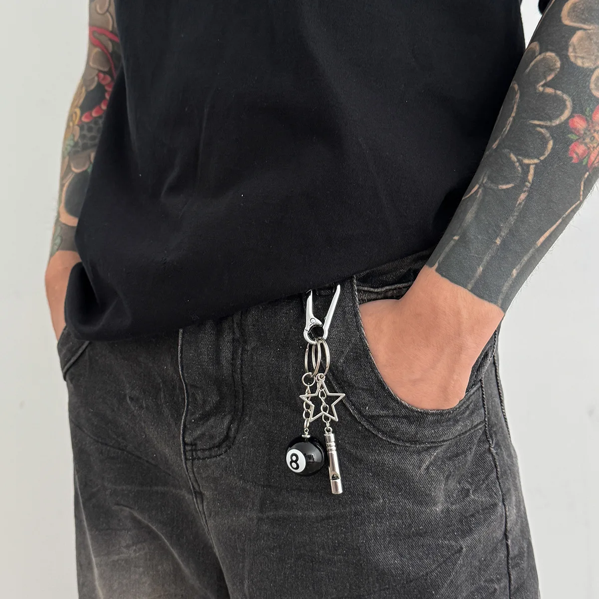 Zinc Alloy Keychain Anti-Fingerprint Billiard 8 Ball Keychain Hiphop Keychain Practical For Backpack Workwear Pants Chain