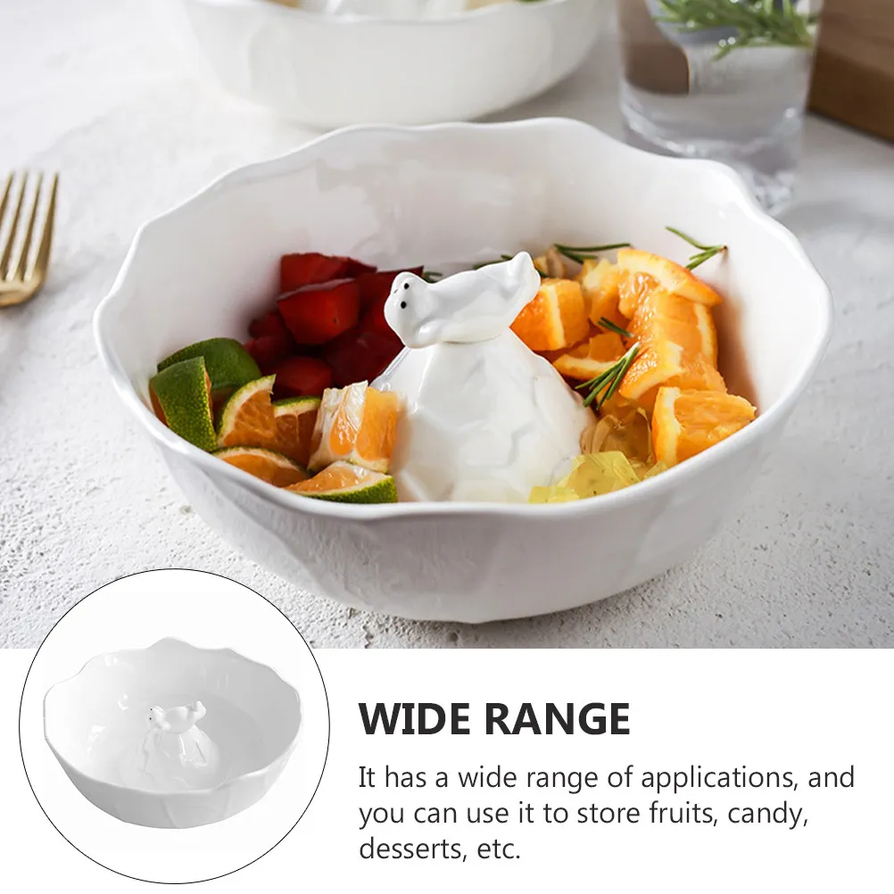 

1 шт. Белая керамическая миска в форме полярного медведя для закусок, салатов, супов, десертов, многофункциональная, для фруктов, конфет, для домашнего использования