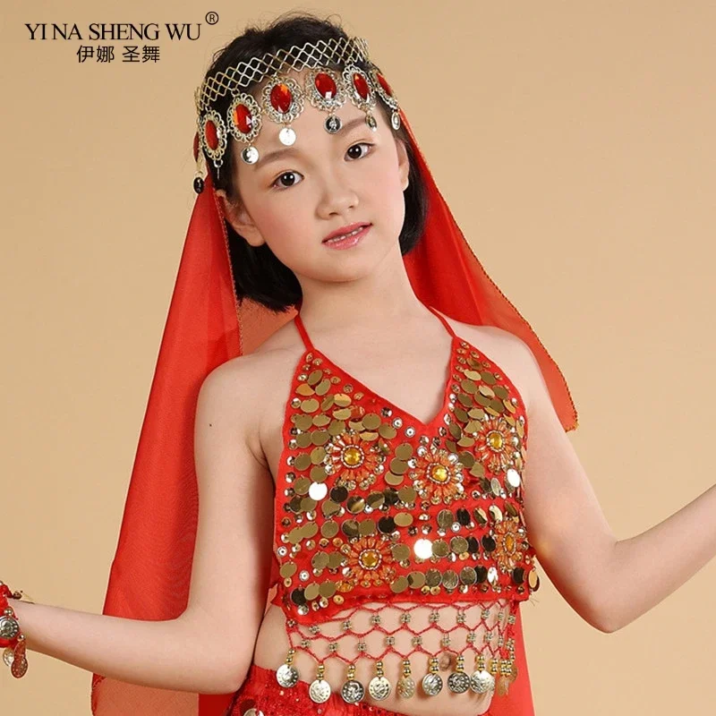 Kids Professional Competition Belly Dance Top 2 Style 5 Colors Sequins Coins Top Girls Dance Clothes Top Bra New