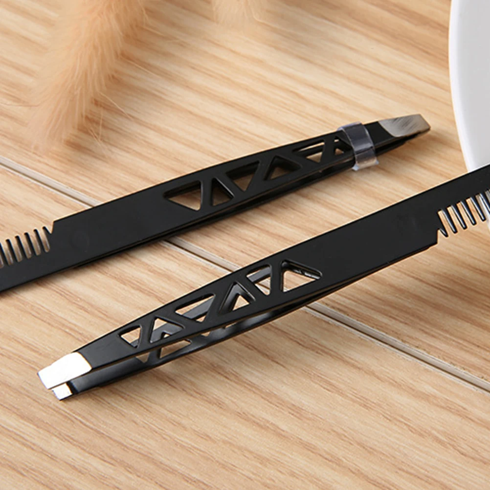 

2pcs Tweezer Stainless Steel Anti-Slip Lightweight Makeup Accessories Dual-Use Eyebrow Shaper Trimmer Small Size Easy Carry Safe