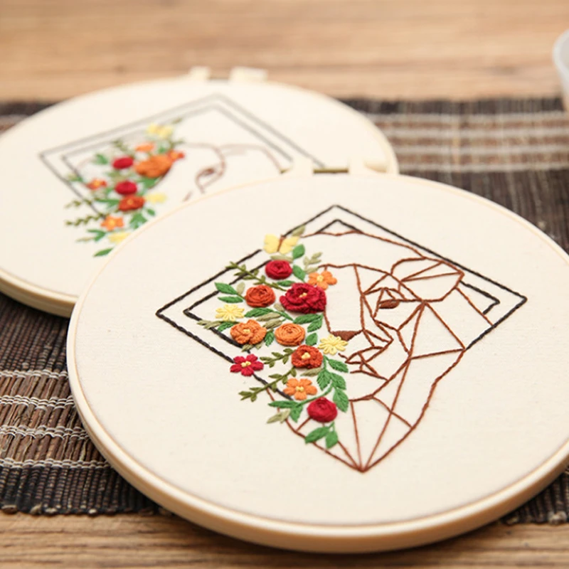 DIY Embroidery Kit Abstract Deer Printed Pattern Cross Stitch Set for Beginner Needlework Hoop Handmade Sewing Art Craft Kit