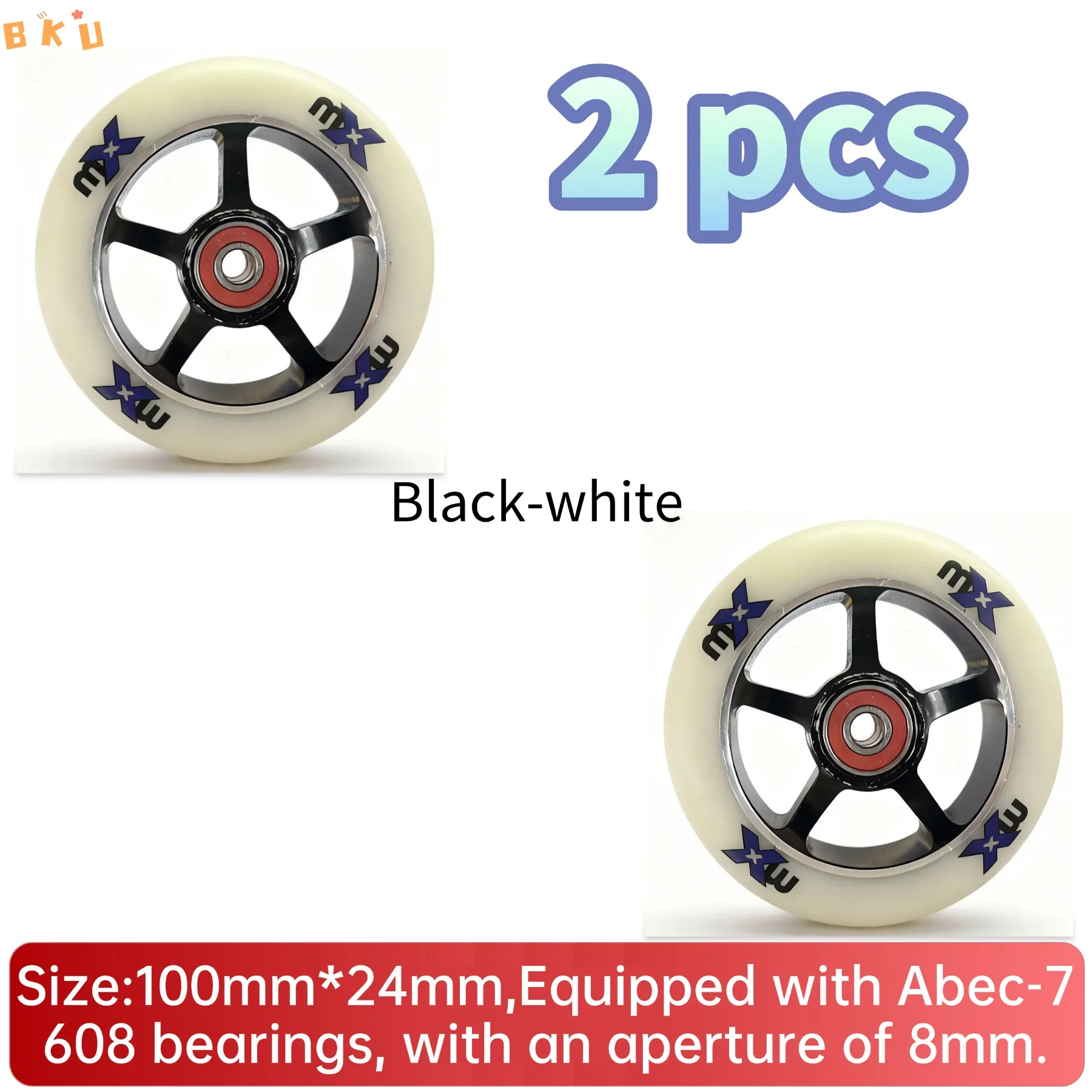 Smooth Rolling 2PCS 100mm Replacement Wheels for Riding Scooters, Bearing-Included Aluminum Alloy Wear-Resistant PU Parts