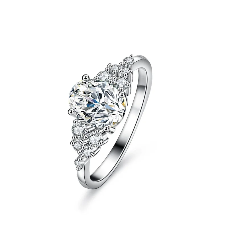 

KM204 Lefei Fashion Trendy Luxury Classic Diamond-set Color D Moissanite Design Fine Oval Ring For Women Silver 925 Jewelry Gift
