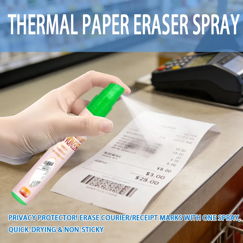 Picture 4: Thermal Paper Privacy Spray, Safe Info Protection, Convenient Nozzle, Easy Spray‑and‑Wipe, Erase Data on Bills & Shipping Labels