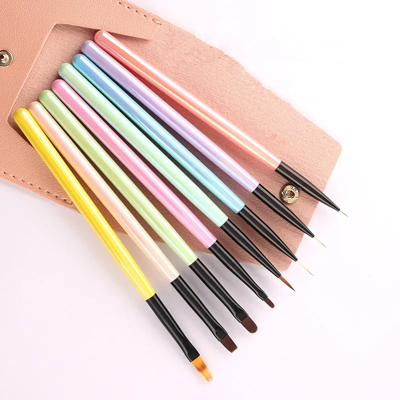 1/8PCS Colorful Nail Brush UV Gel Brush For Nails Liner Brush Petal Flat Oval Universal Ombre Painting Pen For Nail Art Tools