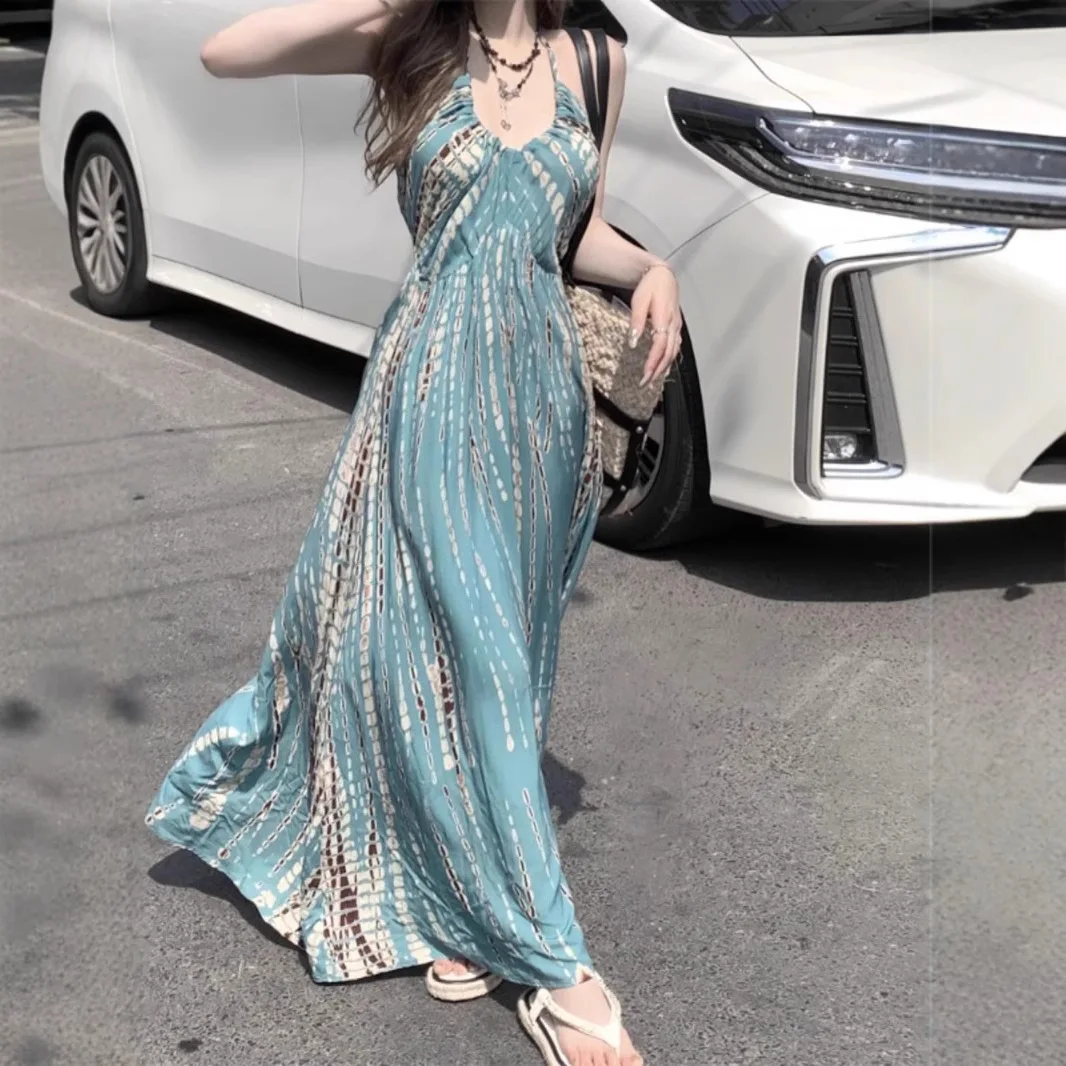 

2026 New Summer Boho Vacation Maxi Dress For Women French Style Beach Long Dress Elegant Travel Photo Shoot Outfit