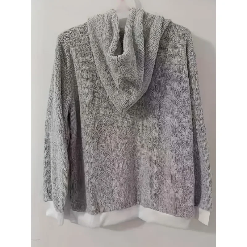 حجم كبير 1XL-5XL المرأة هوديس كم طويل البلوز أفخم الياقة المدورة سستة الرقبة جيوب البلوز المرأة الأعلى