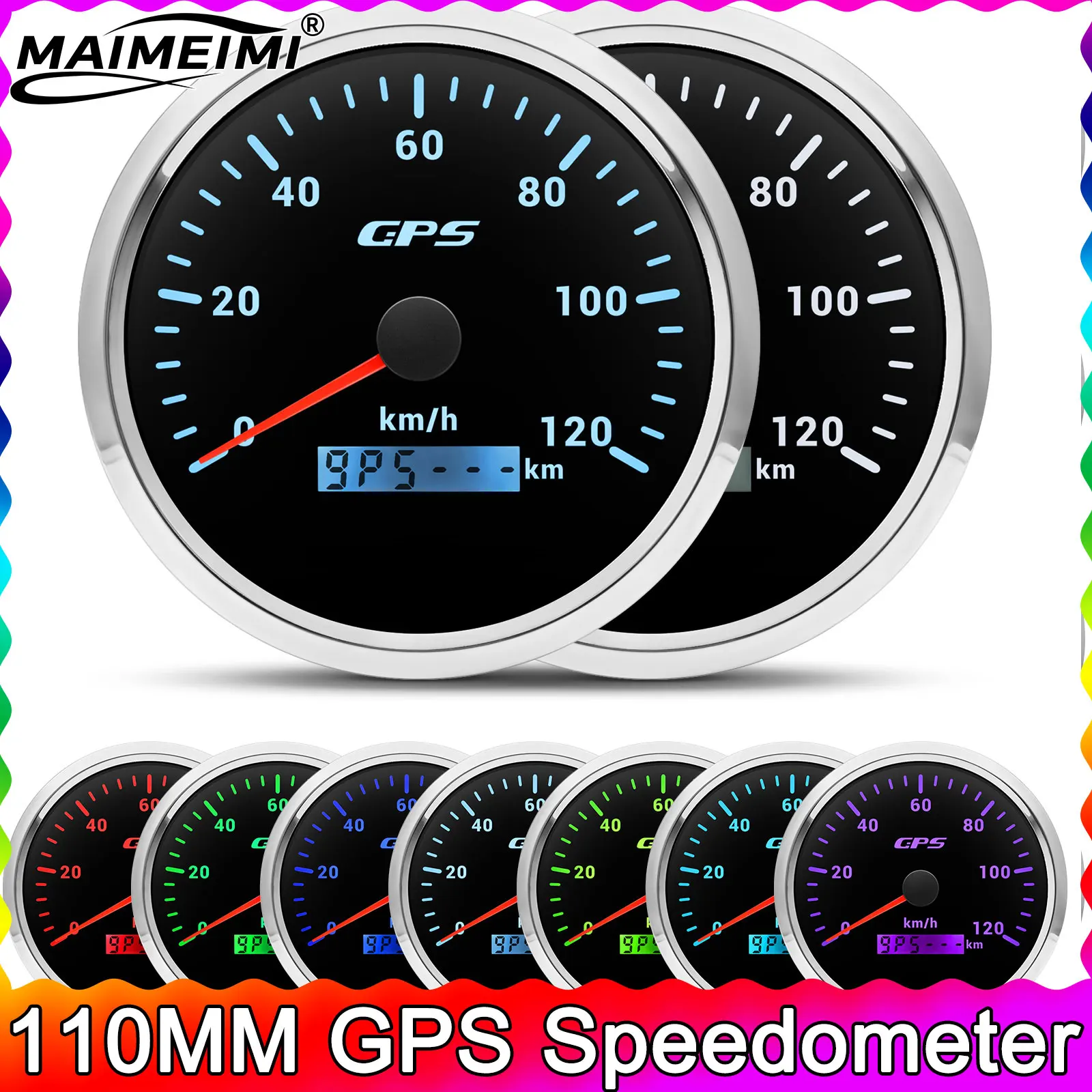 

110 мм датчик 120 км/ч GPS спидометр с антенной для автомобиля, лодки, грузовика, мотоцикла, измеритель скорости, 7 цветов