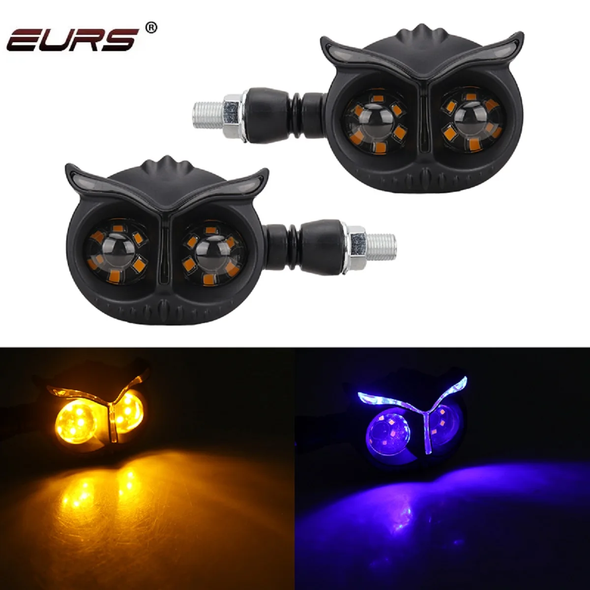EURS 2 uds luz Led de señal de giro de motocicleta de doble Color luz antiniebla haz alto/bajo faro de búho lámpara de trabajo focos auxiliares Led