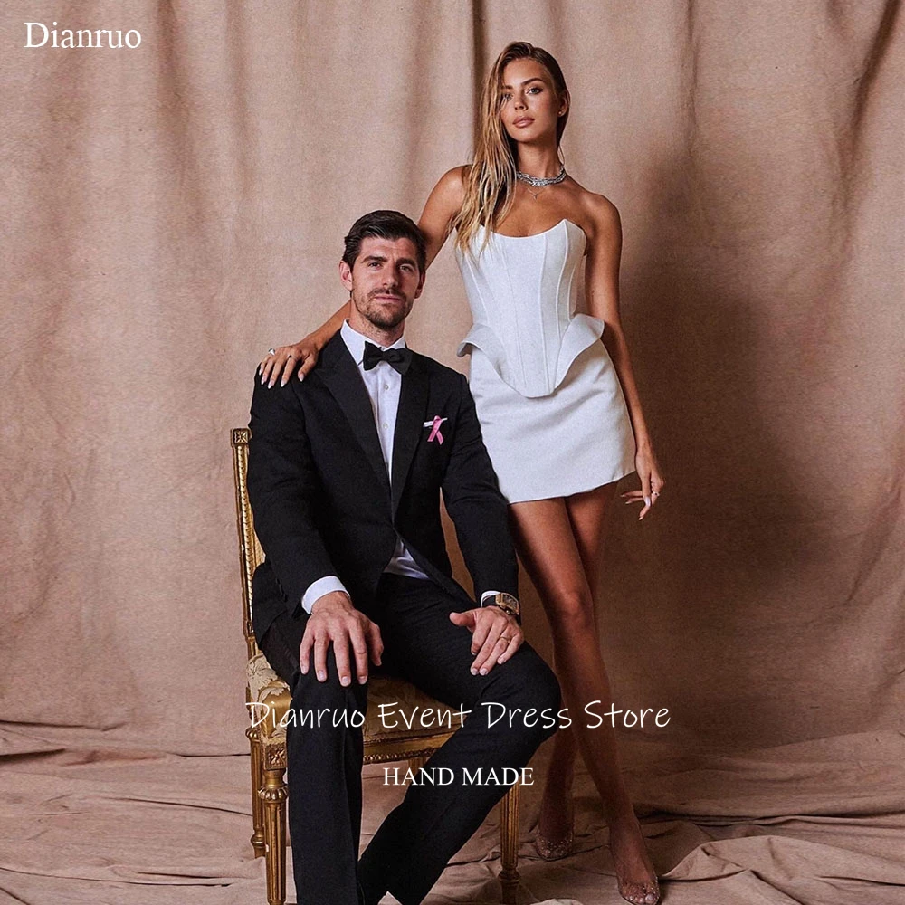 فستان زفاف Dianruo أبيض لامع من الساتان على شكل قلب فيستدو دي نويفا فستان قصير عالي الجودة بدون أكمام لحفلات العودة للوطن مخصص