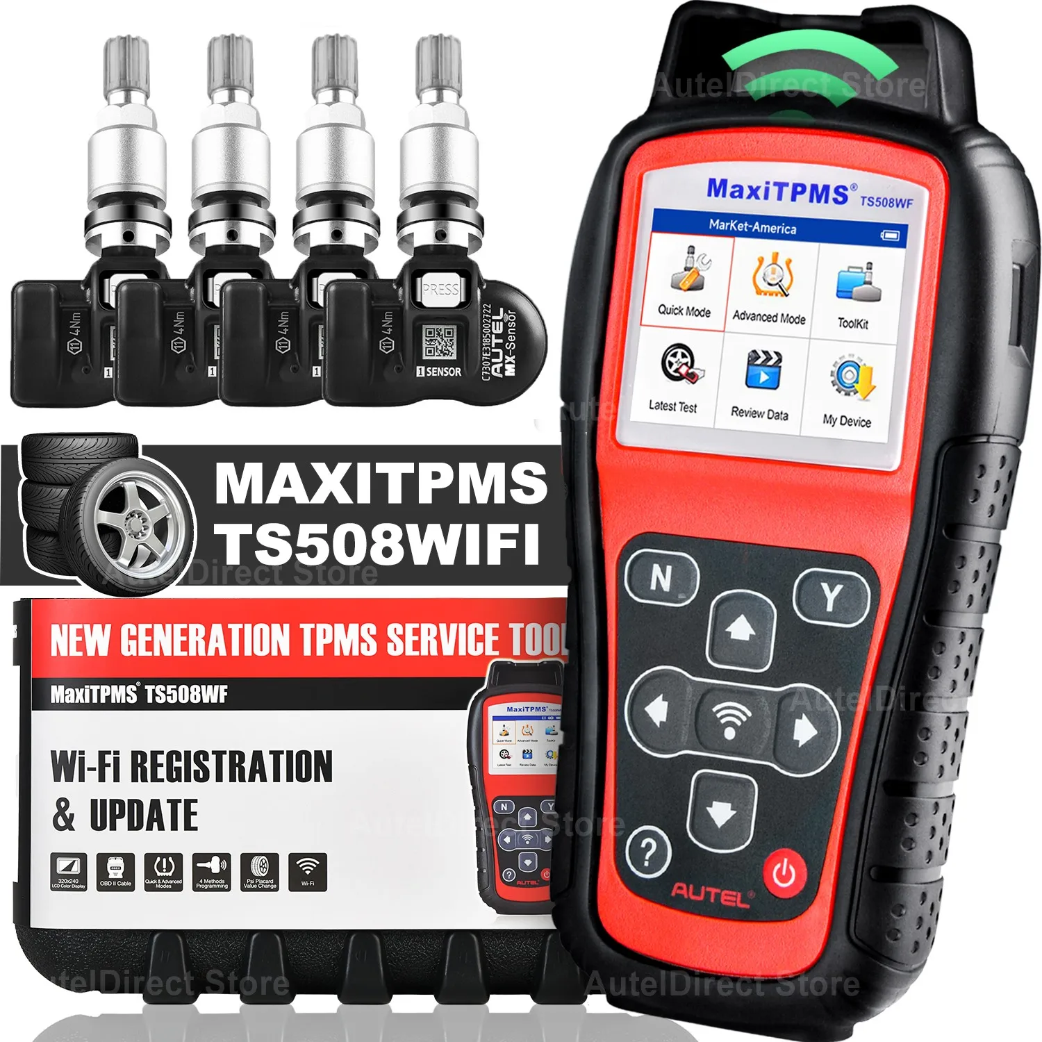 Autel TS508 Wi-Fi Car TPMS Relearn Tool with 2-IN-1 Sensors Program MX-Sersors, Activate/Relearn Sensor, Read/Clear TPMS DTCs