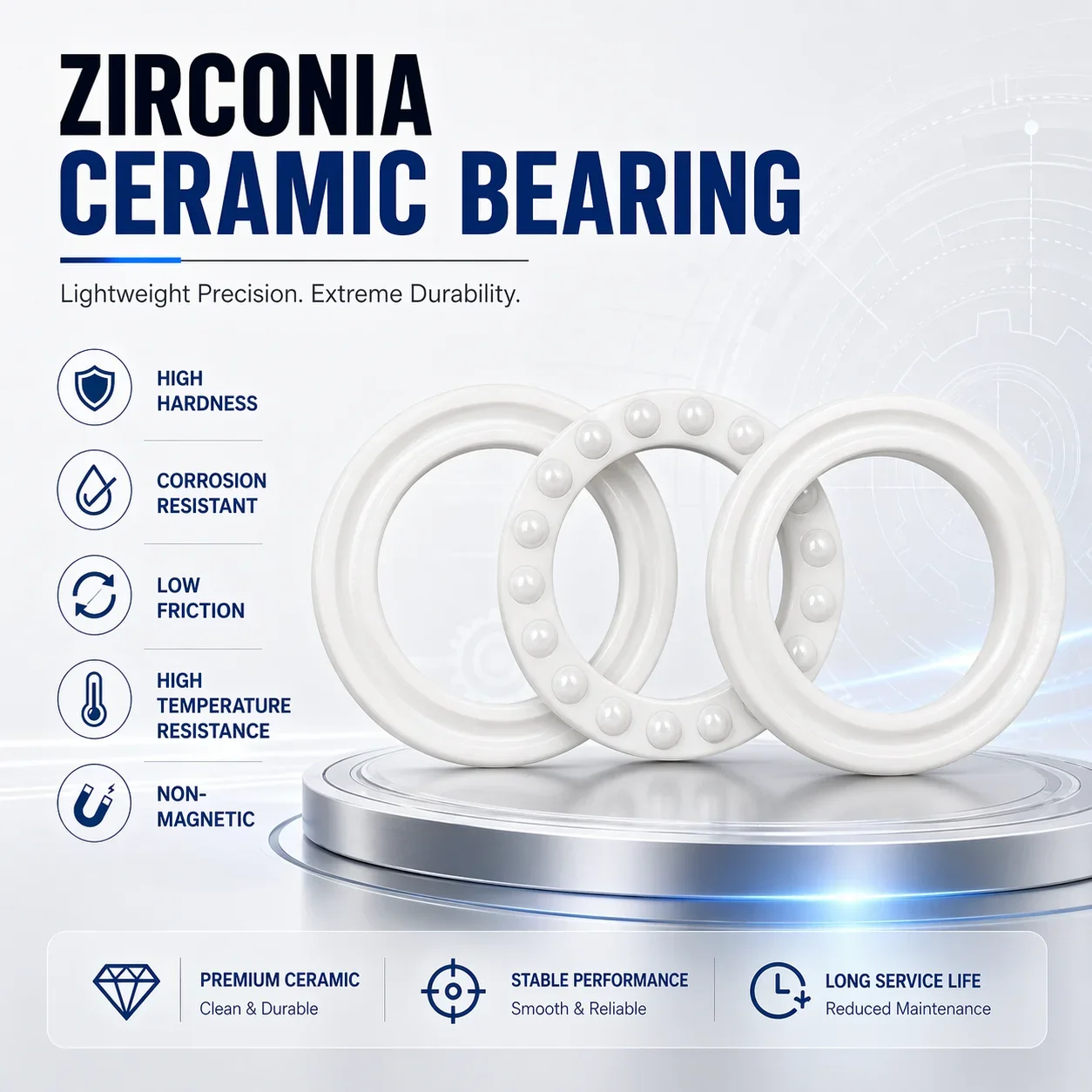 Zirconia Full Ceramic Thrust Ball Bearing 51200CE 51201 51202CE 51203 51204 51205CE 51206 51207CE 51208 51209CE 51210 51211 12CE
