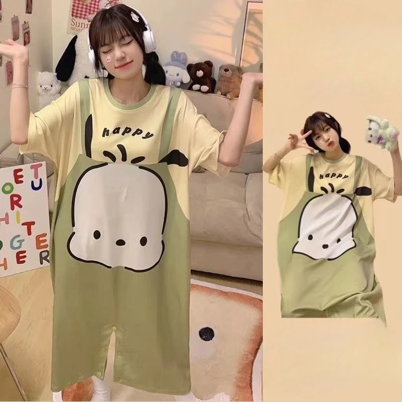

Kawaii Kuromi Cinnamoroll cartoon one-piece pajamas women's high-quality summer short-sleeved nightgown surprise gift wholesale